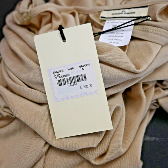 Malene Birger Midi Dress Size Small Tan Ruched Loose Sleeveless Back Cutout - Picture 6 of 7